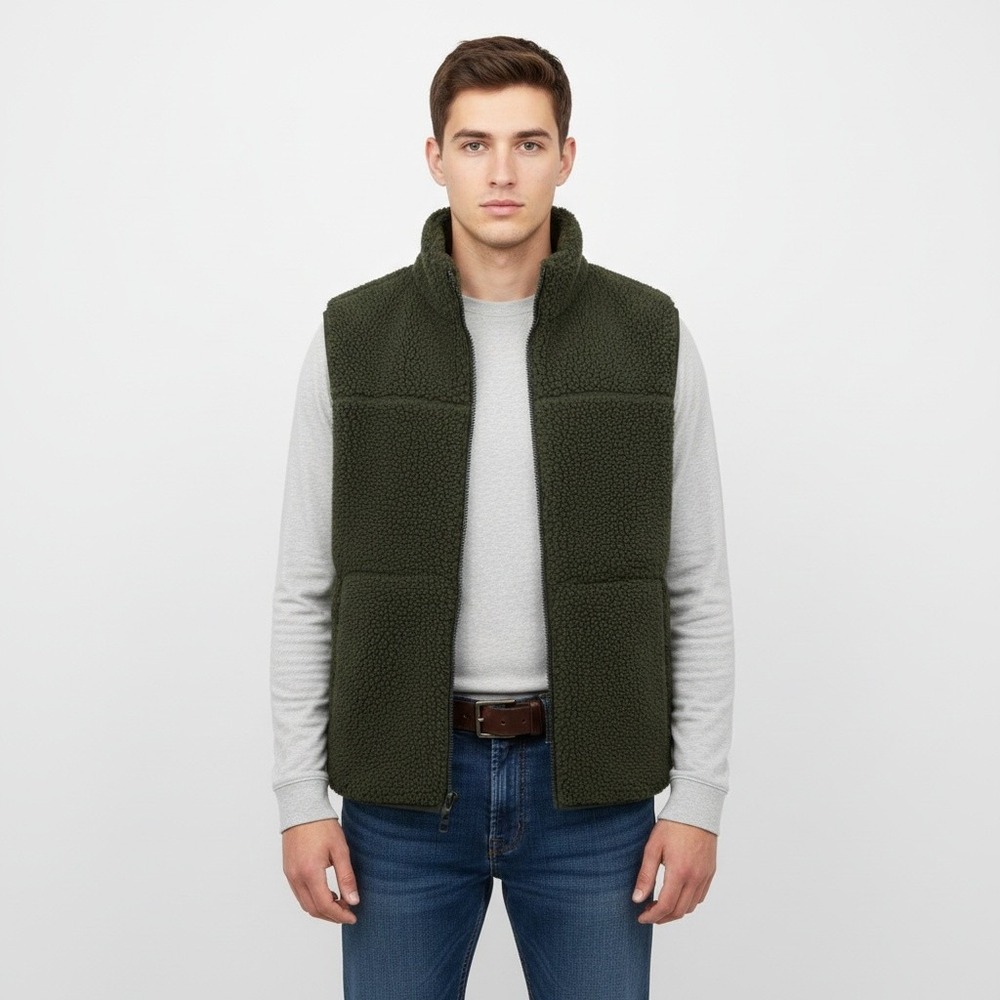 Bass Outdoor Sherpa Fleece Vest Mens Medium Forest Night NEW BC2MS44  Green